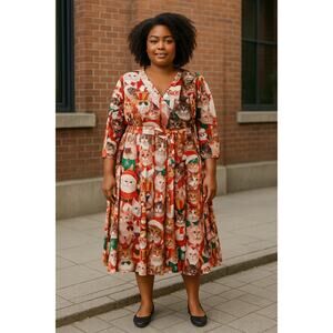 16W Pinup Fashion Christmas Cat dress-NEW-W